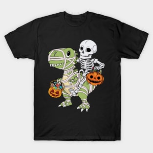 Skeleton Riding Mummy Dinosaur T Rex - Trick Rawr Treat T-Shirt